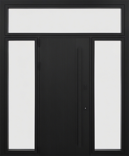 Входная остекленная группа с терморазрывом, бугельной ручкой и черным полимерным окрашиванием